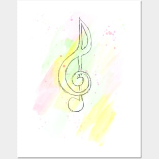 Treble clef, music, fun, funny, musical, art, sketch, watercolor, Posters and Art